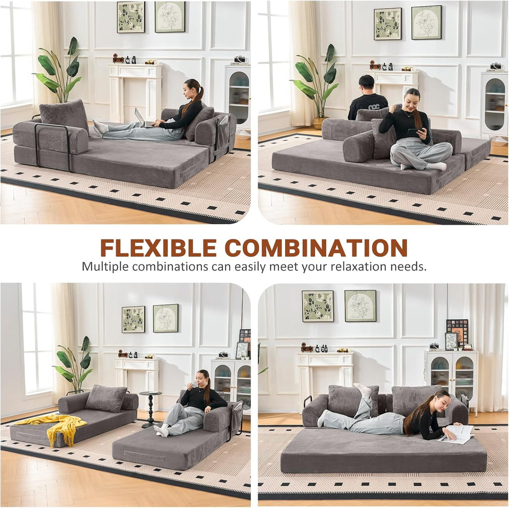 79" Convertible Sofa Bed, 5-in-1Boneless Couch for Living Room with 2 Pi...