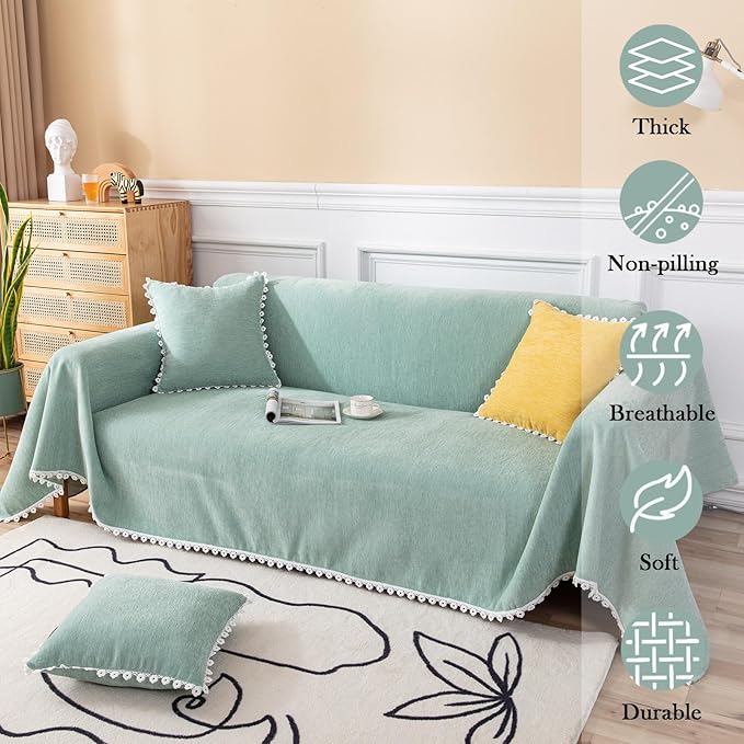 HANDONTIME Couch Cover for Sectional Sofa L Shape Light Green Cute Chenille Pet - Image 2