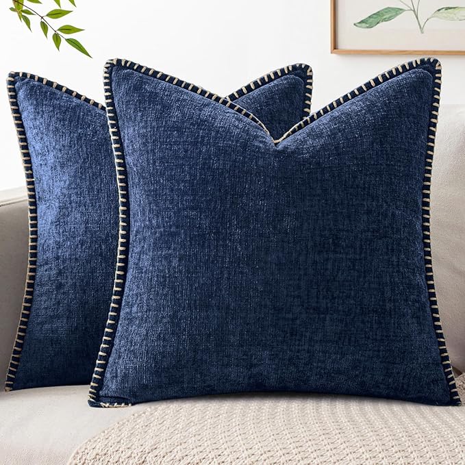 MIULEE Pack of 2 Couch Throw Pillow Covers 18x18 Inch Navy Farmhouse Decorative by MIULEE