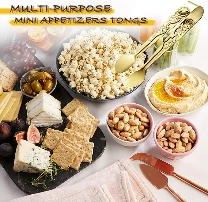HINMAY 6PCS Mini Serving Tongs 4 Inches Small Rose Sugar Cube Tongs - Image 6