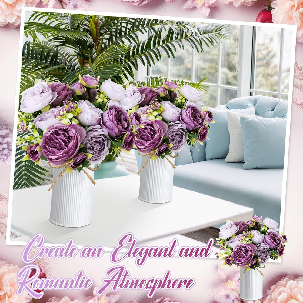 3 Sets Artificial Peonies Flower Peony Bouquet with Galvanized Metal Pot Silk...