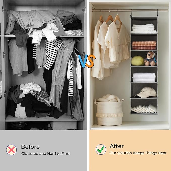 MAX Houser 6 Tier Shelf Hanging Closet Organizer, Closet Hanging Shelf - Image 8