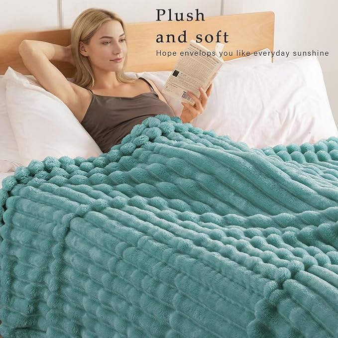 Exclusivo Mezcla Twin Size Flannel Fleece Blanket, Super Soft Striped Jacquard - Image 2