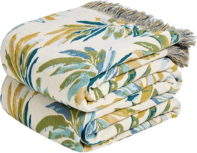 MSGKV Boho Throw Blanket for Bed Cotton 60"x80" Leaves Blanket Twin Size Couch by MSGKVHomeTextiles
