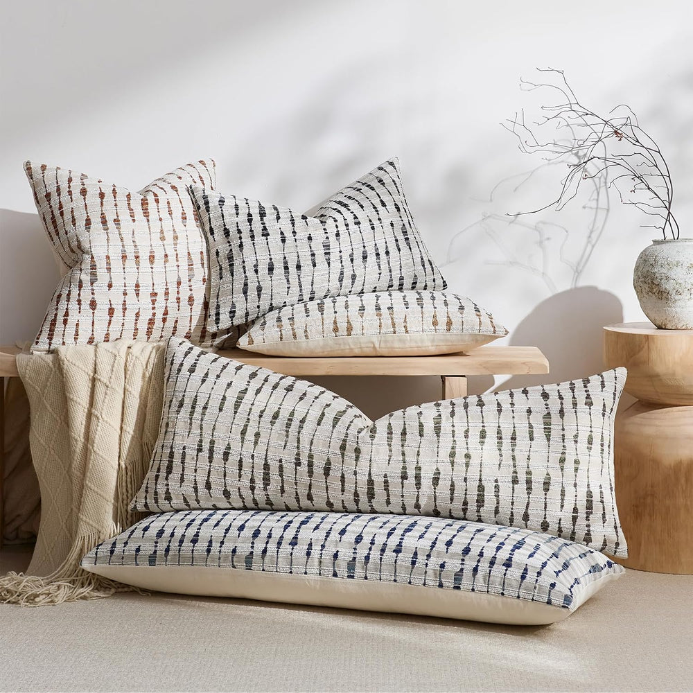 Boho Textured Long Lumbar Pillow Cover 14x36, Irregular Dot Accent Rust Decor...