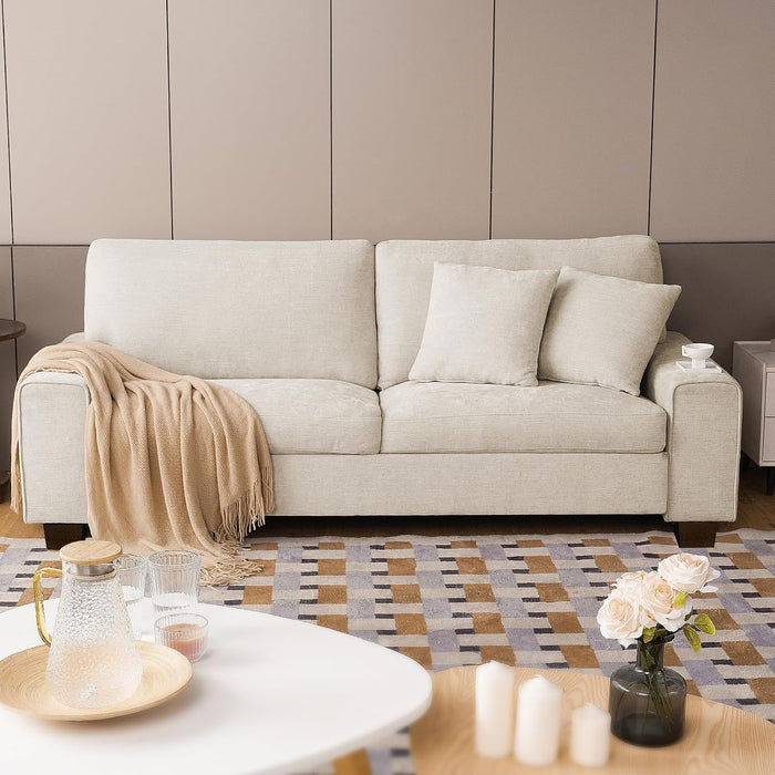 DOPEDIO 71.25" Chenille Loveseat Sofa, Beige, Modern Couch for Living Room