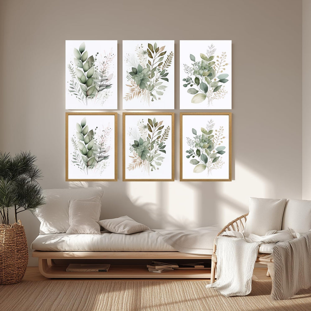 LLEEMPI Sage Green Botanical Wall Art Set of 3, 12x16 Wood Framed Prints