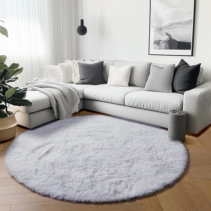 ONASAR White Round Area Rugs 5ft, Soft Bedroom Circle Rug Floor Mat - Image 3