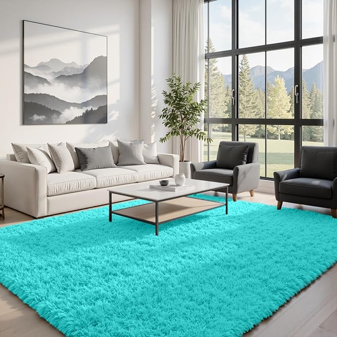 6x9 Area Rugs for Living Room Rug: Soft Fluffy Shag Teal Blue Rugs for Bedroom - Image 2