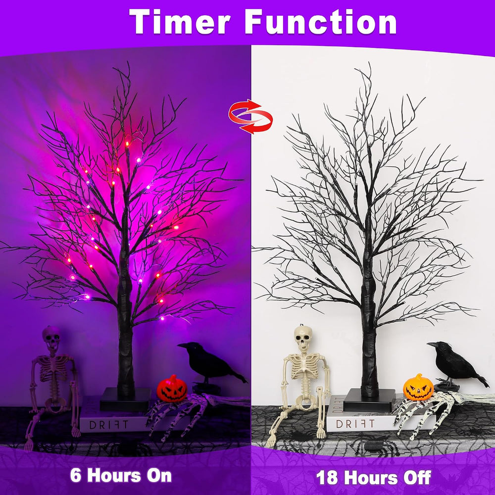 Halloween Decorations Indoor 2 Pack 24 Inch Black Halloween Tree with 48 Oran...