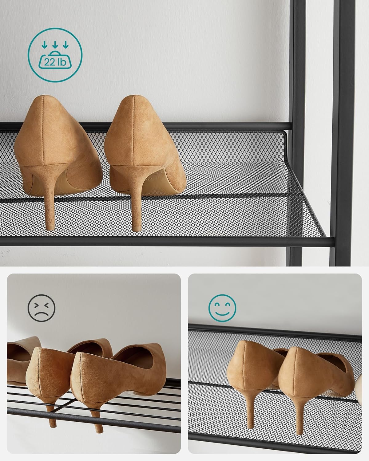 SONGMICS Shoe Rack, 8-Tier Shoe Organizer, Metal Rack for Garage, Set of 2, 4-Tier Stackable Shelf, with Adjustable Flat or Angled Shelves, 32-40 Pairs, Ink Black ULMR08B