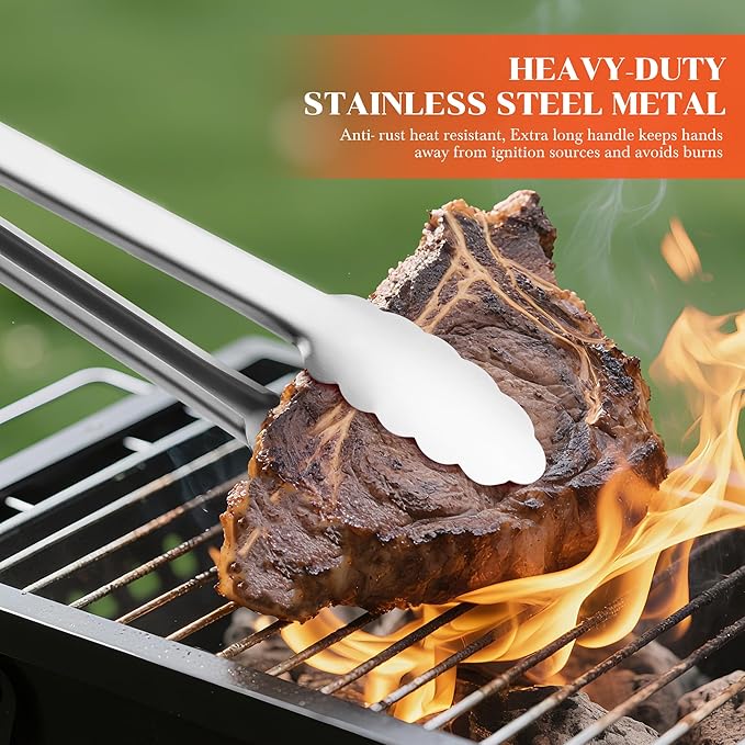 Grill Tongs - 17 Inch Extra Long BBQ Tongs, Heat Resistant Stainless Steel - Image 4