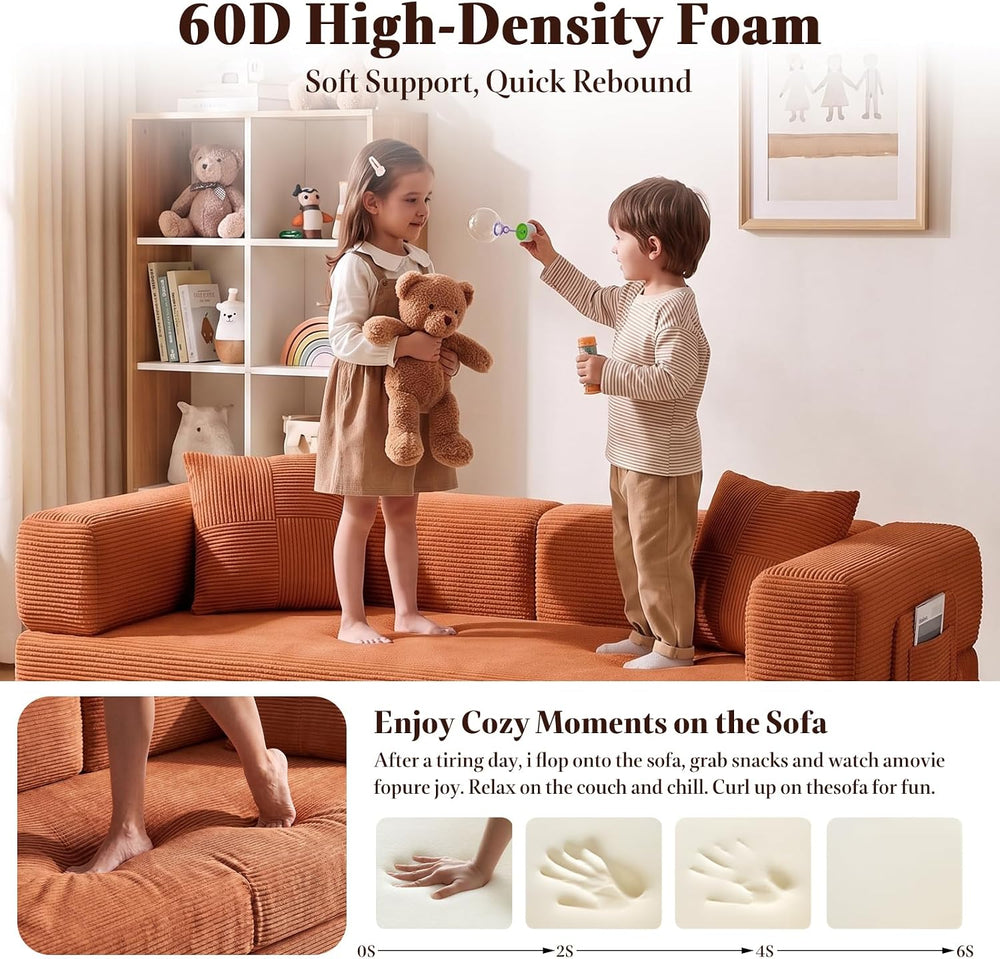 79.5" Convertible Floor Sofa Bed, 5-In-1 Corduroy Futon Couch, No Assembly