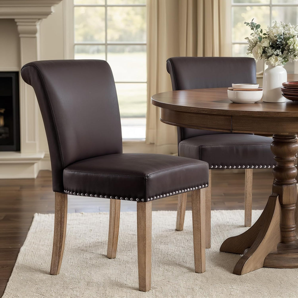 CHUN YI Dining Chairs Set of 2, Faux Leather Dining Room Chairs, Upholstered ...