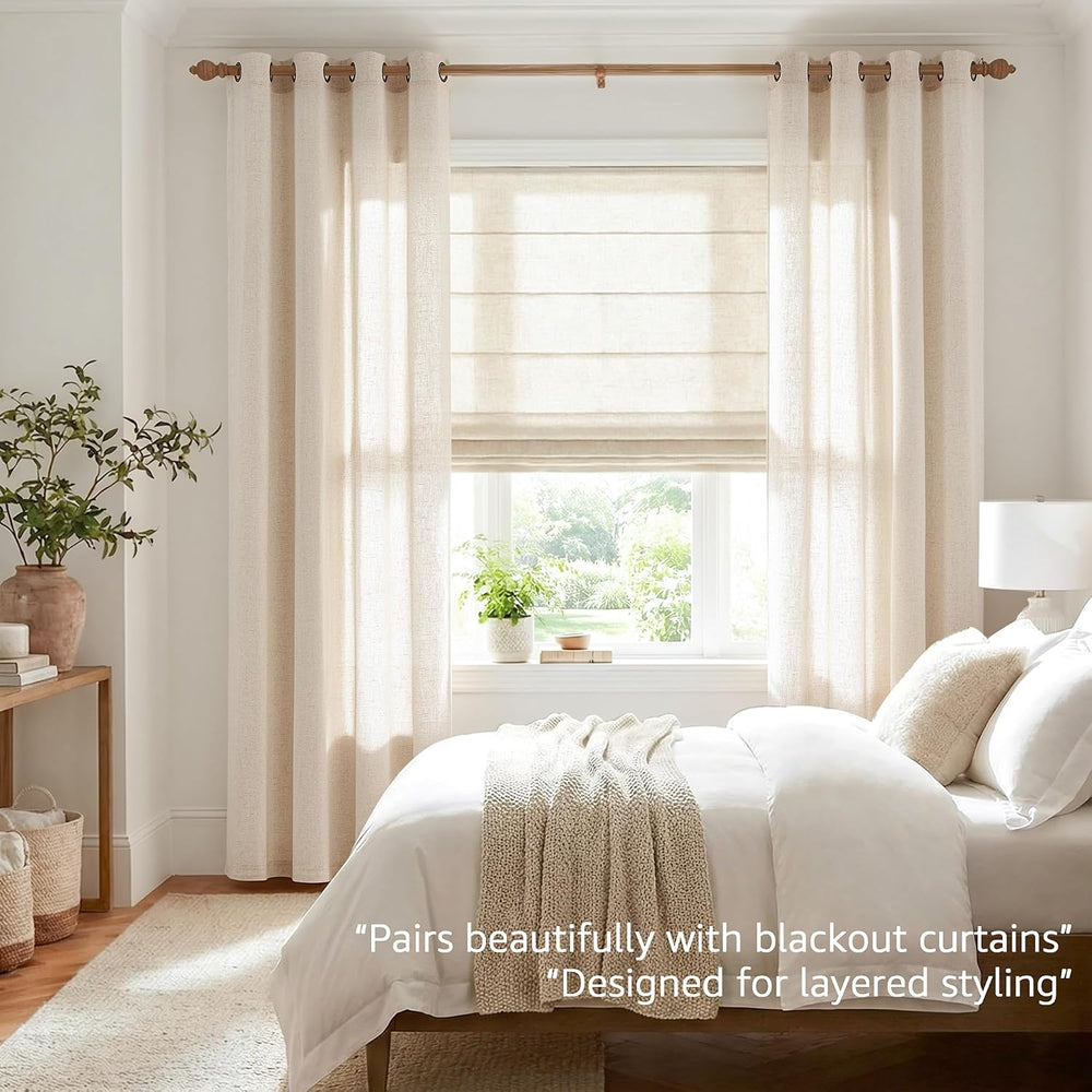 jinchan Linen Curtains 84 Inch Light Filtering Grommet 2 Panels Beige