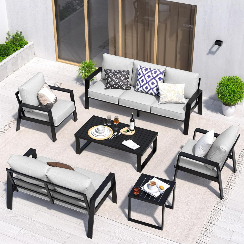 Aluminum Outdoor Loveseat, Oversized Patio Couch, Modern Sofa All Weather Met...