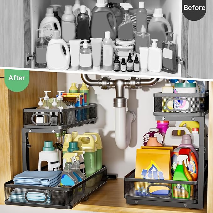 Under Sink Organizer, High Adjustable 2 Tier Under Sink Organizers and Storage - Image 3