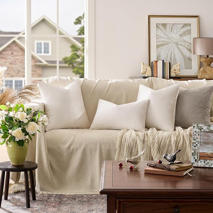 GIGIZAZA Beige Pillow Covers 24x24: Pack of 2 Throw Pillows Soft Solid Covers - Image 2