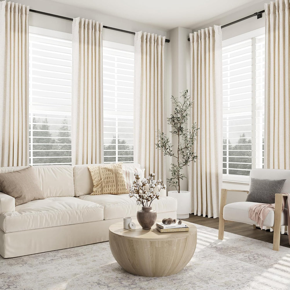 Aersas Linen Pleated Curtains 96 Inches Long for Living Room 2 Panels Cream