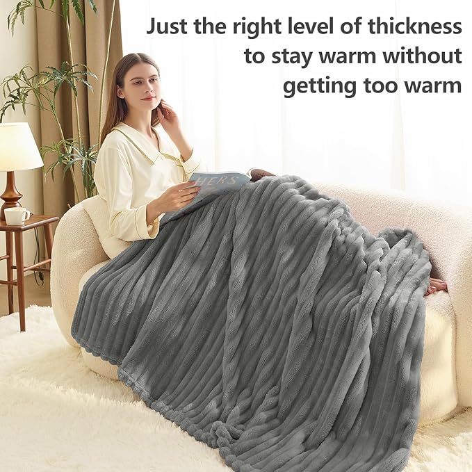 HIMEET Grey Ribbed Twin Blanket - Image 3