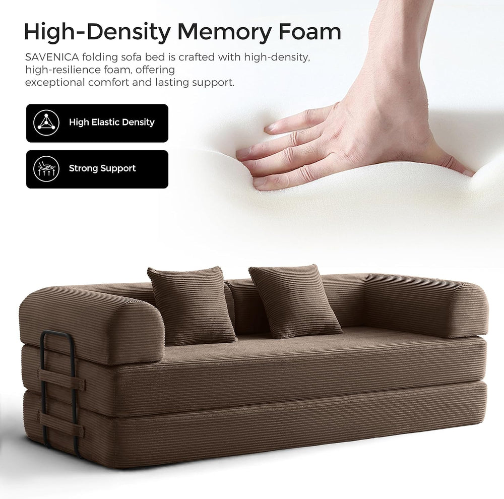 79" Convertible Futon Sofa Bed, Boneless Couch for Living Room | Brown