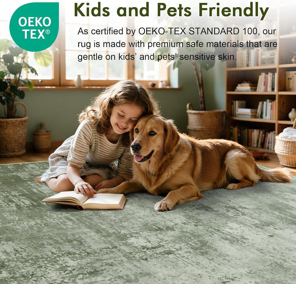 6x9 Ft Abstract Washable Area Rugs for Living Room Green