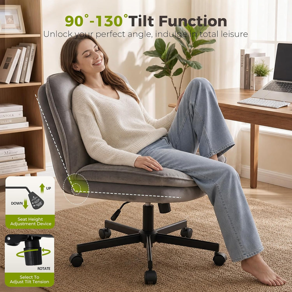 GTPLAYER Cross Legged Office Chair, Armless Desk Chair Cute Vanity Chair with...