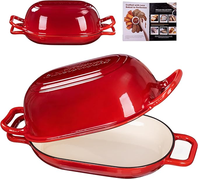 Oval Dutch Oven for Bread Baking, 12 x 8 Inch Cast Iron Bread Oven for Sourdough by GdWings