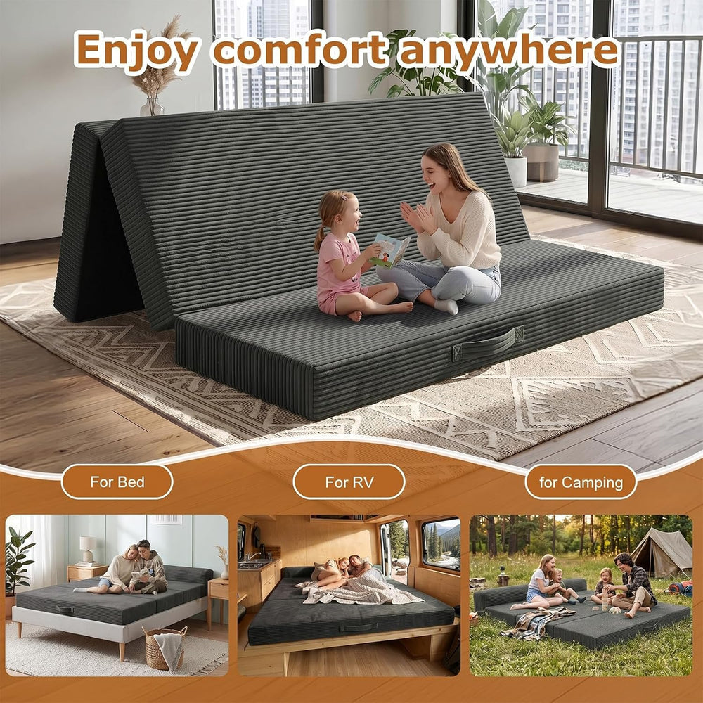 JUIKURY 6 Inch Tri-Fold Memory Foam Mattress Full Size, 5 in 1 Convertible So...