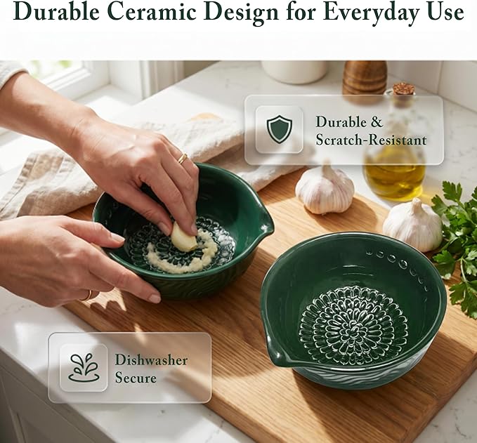 Ceramic Grater Bowl with Herb Stripper & Cleaning Brush, 3-in-1 Kitchen Tool - Image 3