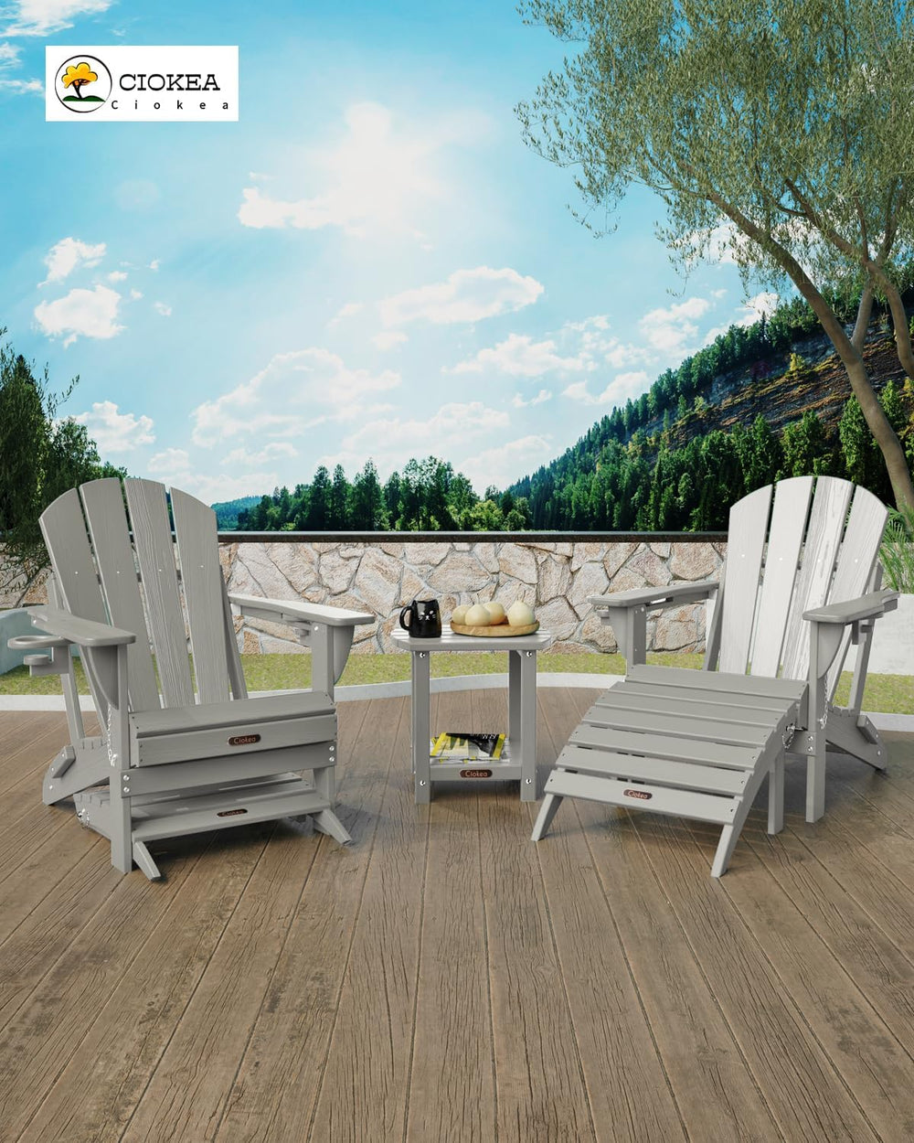 Ciokea Folding Outdoor Footstool for Adirondack Chair,Gray