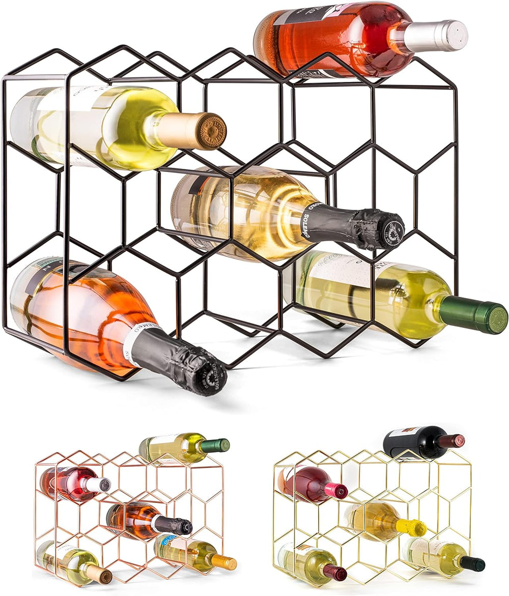 Gusto Nostro Countertop Wine Rack - 14 Bottle Freestanding Modern Black Metal...