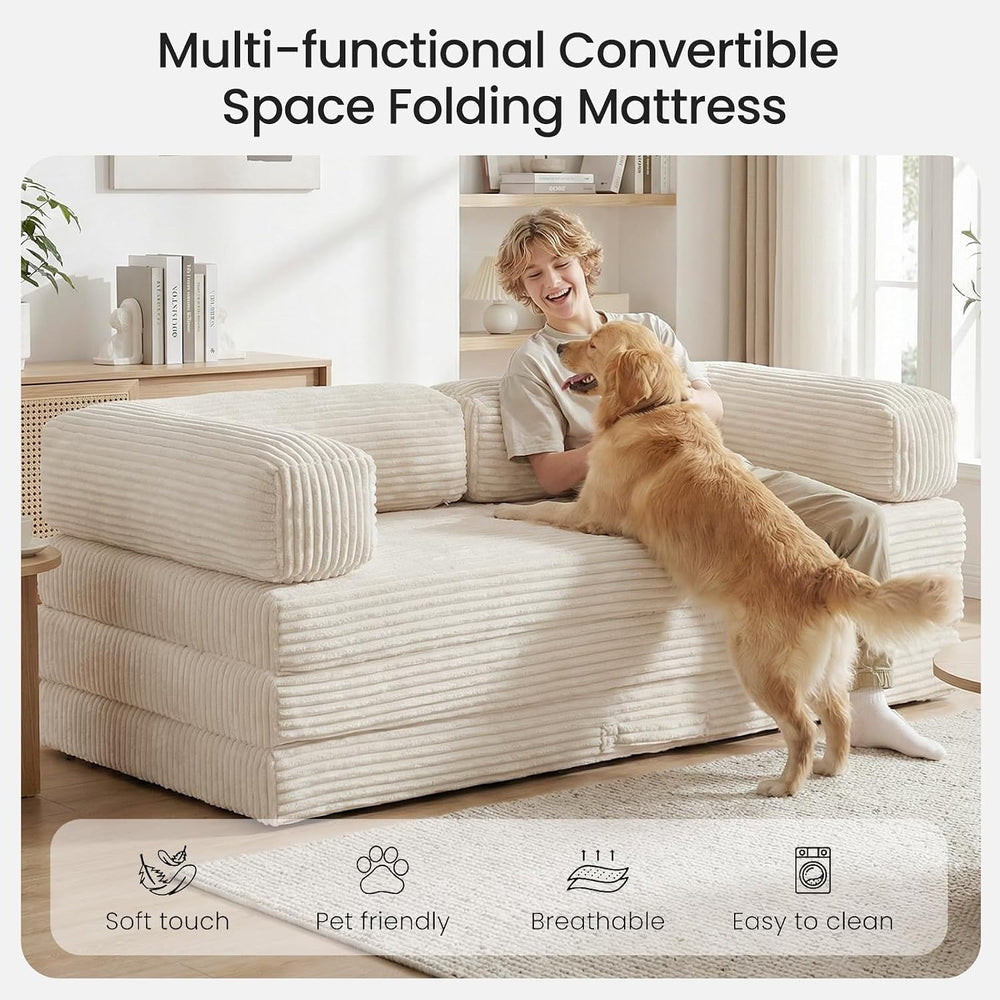 Erament Futon Sofa Bed Queen, Convertible Tri Folding Mattress Foldable with ...