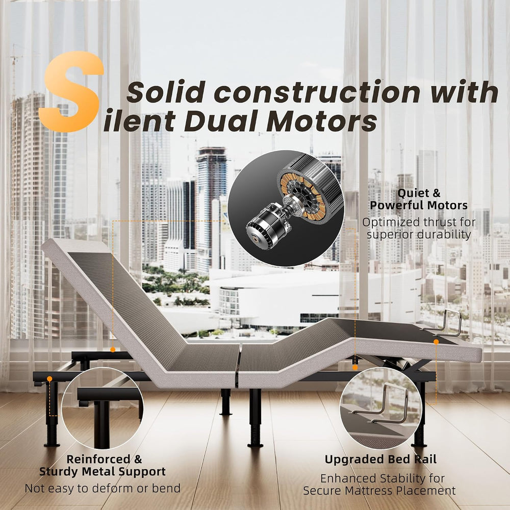 King Adjustable Bed Frame with Massage, Wireless Remote, Head Foot Incline, U...