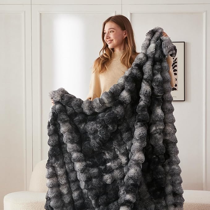 COOVA Faux Fur Throw Blanket for Couch, Cozy Soft and Fuzzy Plush Rabbit Fur - Image 4