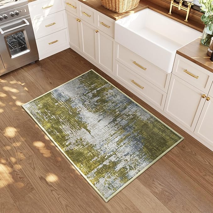 Entrance Rugs Indoor 2x3 Green Entry Rug Washable Abstract Small Area Rug - Image 2