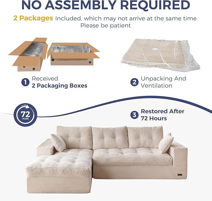 MAXYOYO 104" L Shaped Modular Sectional Sofa with Ottoman, Cloud Boneles...