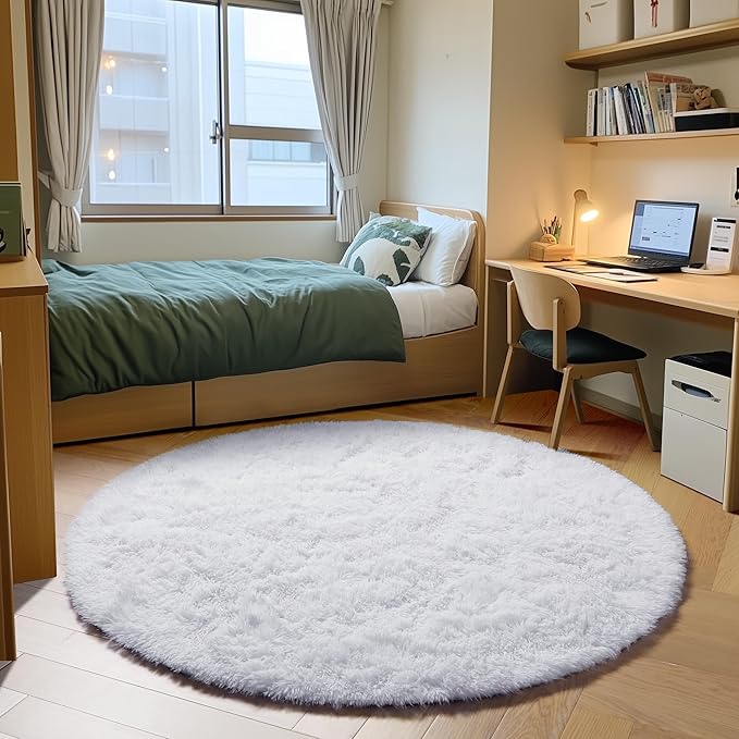 ONASAR White Round Area Rugs 5ft, Soft Bedroom Circle Rug Floor Mat by ONASAR