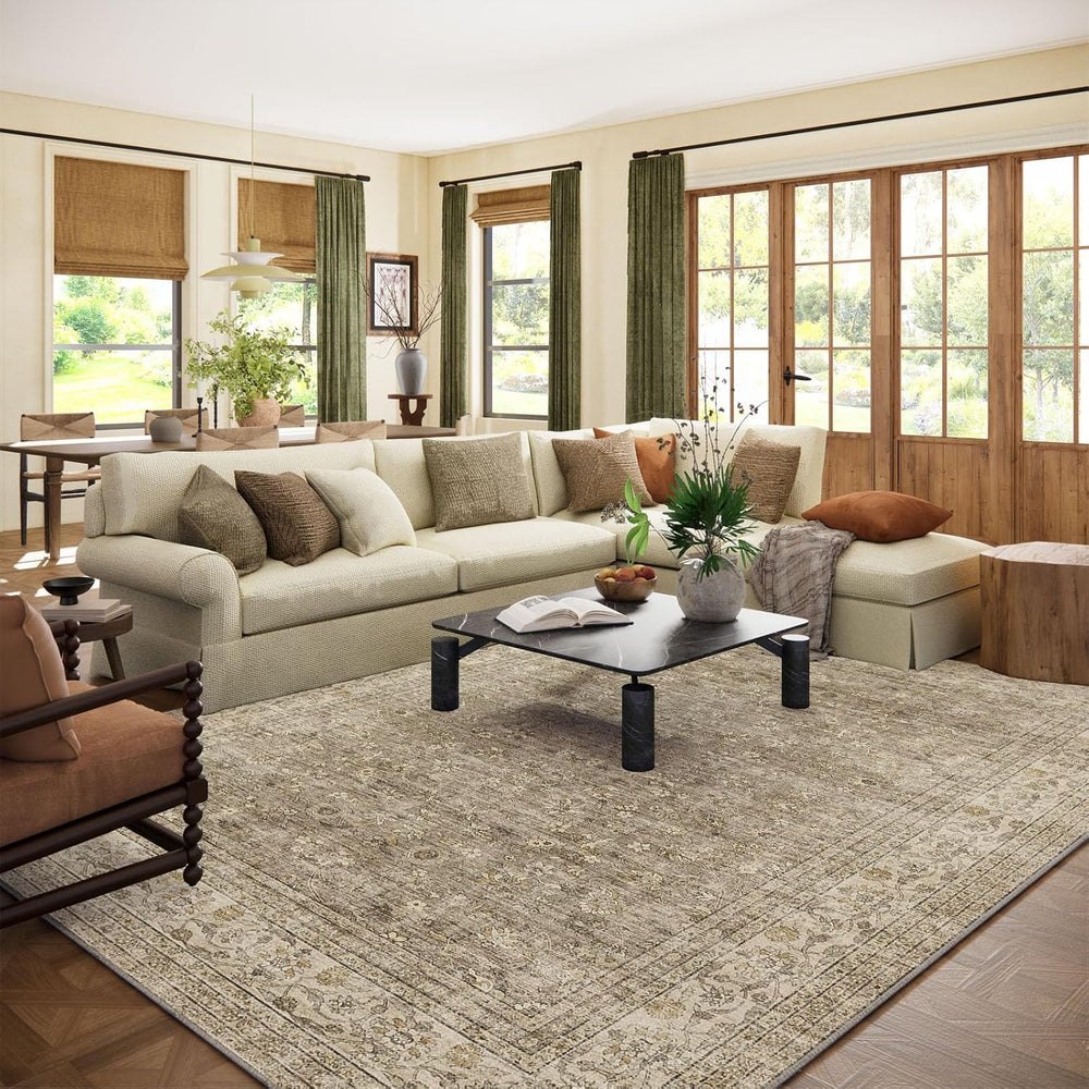 Washable Area Rugs for Living Room: 8x10 Bedroom Rug Non Slip Large Carpet
