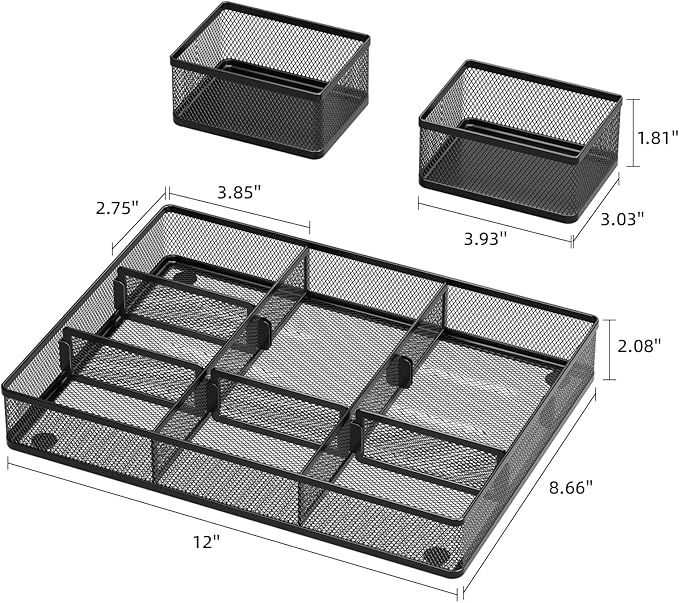 Marbrasse 3 Packs Desk Drawer Organizers, Metal Mesh Dividers Desk Drawer - Image 3
