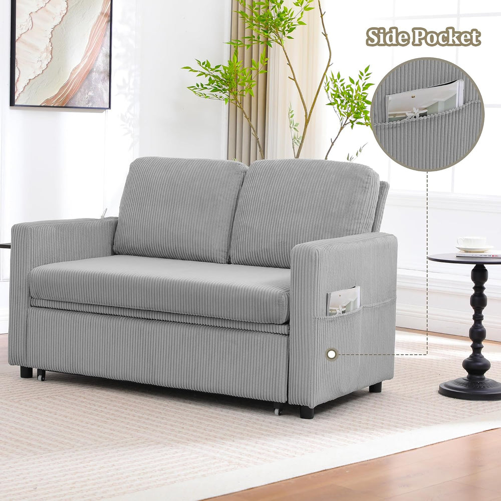 3 in 1 Folding Convertible Sleeper Sofa Bed Pull Out Couch with USB Port Side...