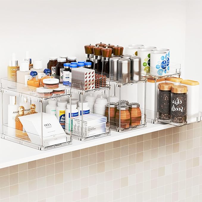 Yieach 4 Set Bathroom Organizers and Storage, 2 Tier Clear Under Sink Organizer - Image 7