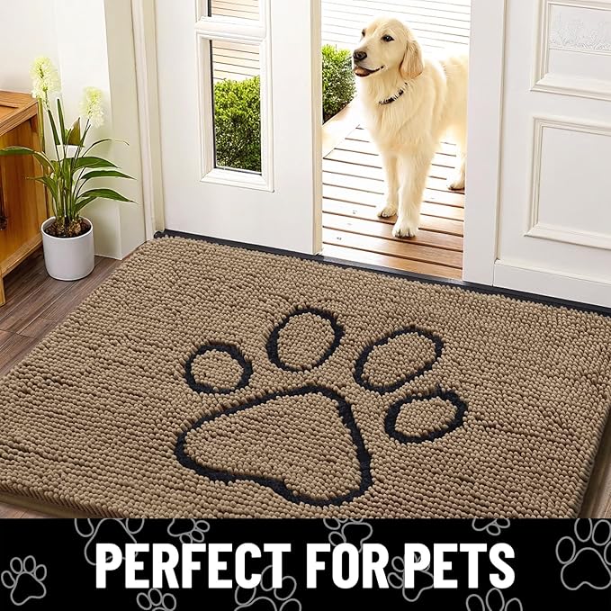 Smiry Dog Door Mat for Muddy Paws, Absorbent Dirt Trapper Non Slip Quick Dry