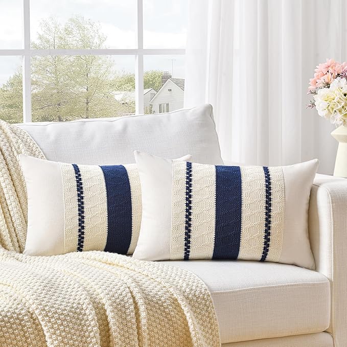 Fancy Homi Set of 1 Navy Blue Lumbar Decorative Throw Pillow Covers 12x24 Inch - Image 2