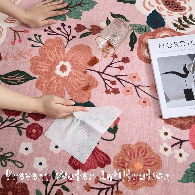 Rugcomf Bedroom Rug 3x5 Rug Washable Area Rug Non Slip Low Pile Boho Floral - Image 4