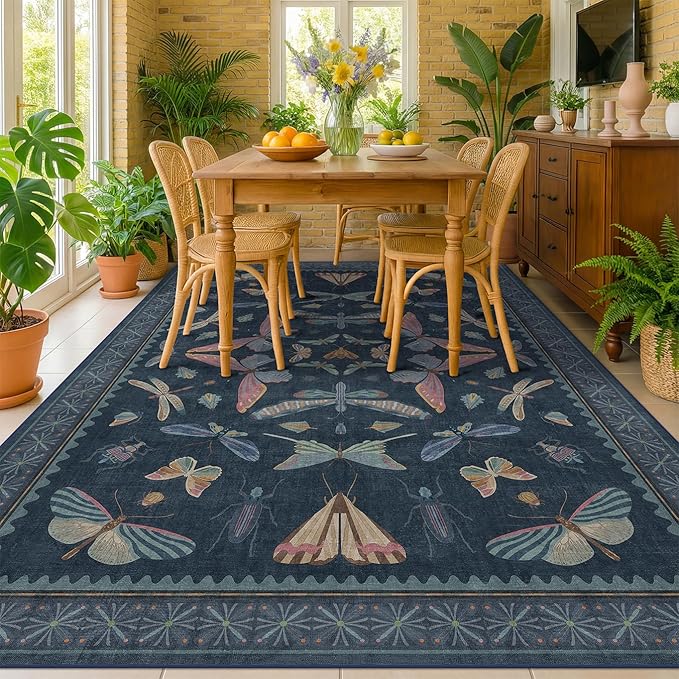 Boho Living Room Area Rug 6x9, Non Slip Dining Room Rugs - Image 3