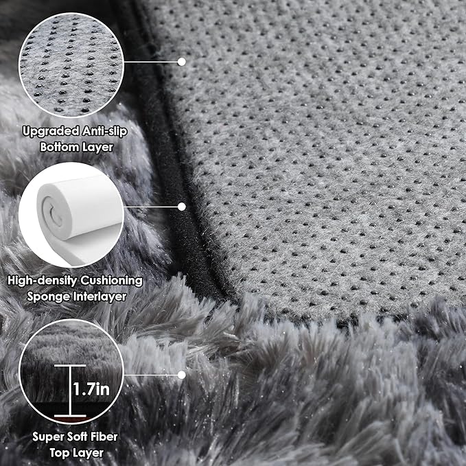 ONASAR Rugs for Living Room Bedroom, 5x8 Fluffy Tie-Dyed Dark Grey Bedside Area - Image 3