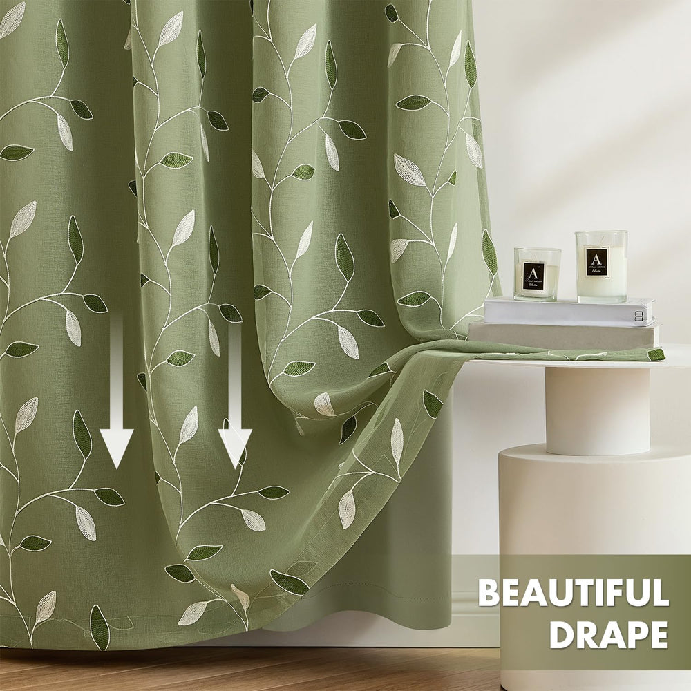 MIULEE Sage Green Double Layer Patterned Blackout Curtains 52" W x 84&qu...