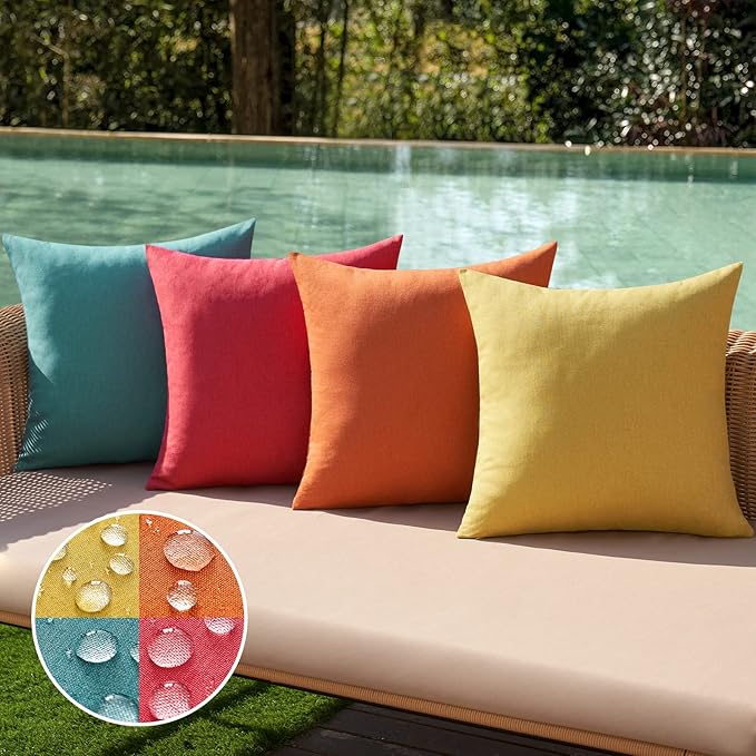 MIULEE Pack of 4 Decorative Outdoor Throw Pillow Covers Linen Waterproof Pillow by MIULEE