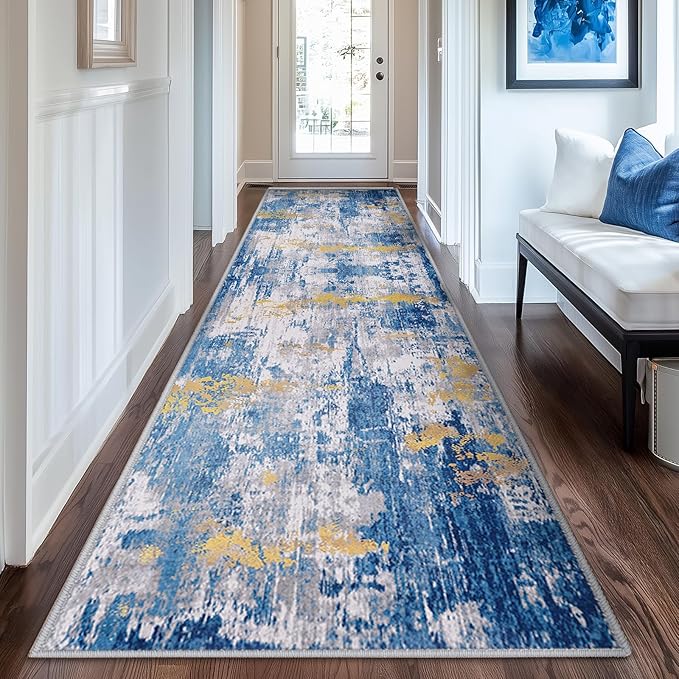 Washable Area Rugs 2'x8' Non-Slip Modern Abstract Soft by RELEANY